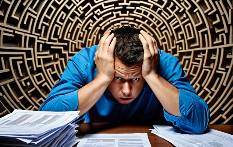 **Prompt 1: The Burden of Labor Issues Alone**
    A stressed small business owner, head in hands, sitting at a desk overflowing with complex legal documents and confusing online information. The background shows a chaotic, maze-like environment, symbolizing the overwhelming complexity of labor laws and the risk of misunderstanding, conveying a sense of isolation and burden. Dim lighting, a feeling of being trapped.