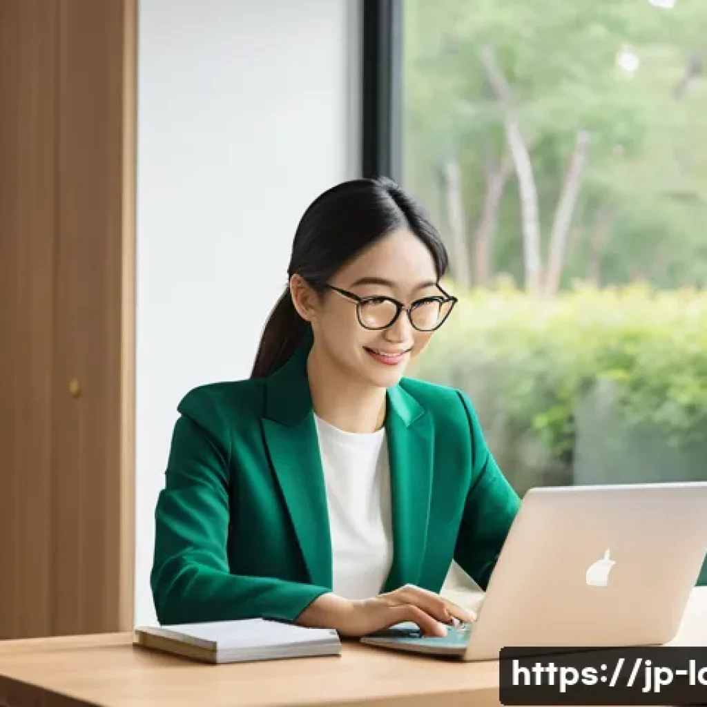 노동법 사례와 실제 판결 - **A modern Japanese professional, in their late 30s, working diligently on a sleek laptop in a brigh...