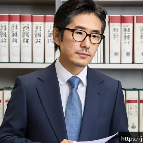 공인노무사와 인사관리 차이점 - A professional Japanese labor consultant (roumu-shi) in a formal office setting, wearing a neat busi...