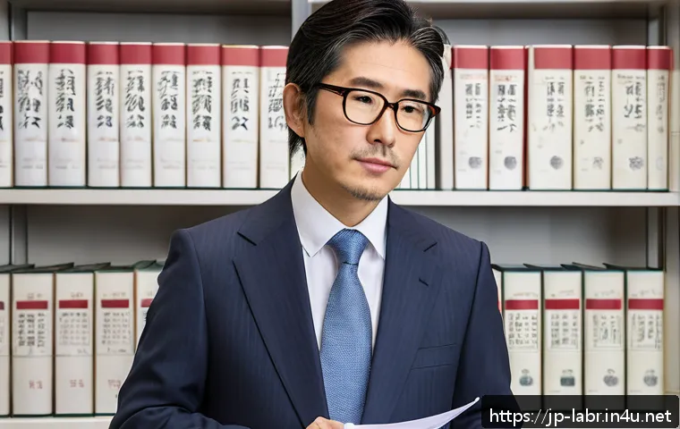 공인노무사와 인사관리 차이점 - A professional Japanese labor consultant (roumu-shi) in a formal office setting, wearing a neat busi...