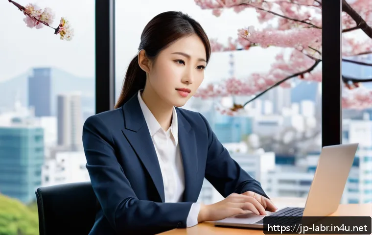 노무사와 연봉 협상 시뮬레이션 - A modern Japanese office scene showing a confident young professional woman in smart business attire...