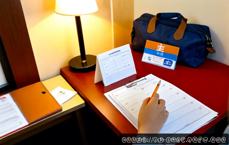 노무사 시험 전날 준비사항 - Photorealistic evening study desk in a tidy Japanese apartment, an adult exam candidate calmly organ...